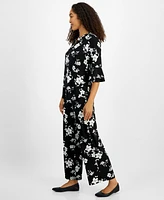 Kasper Women's Floral-Print Straight-Leg Pull-On Pants