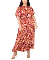 Msk Plus Printed Keyhole Smocked Maxi Dress