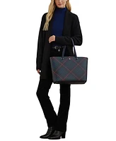 Lauren Ralph Lauren Plaid Leather Large Karly Tote Bag