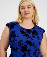 Connected Plus Flocked Round-Neck A-Line Dress