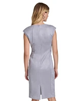 Calvin Klein Women's Faux-Suede Fold-Neck Cap Sleeve Dress