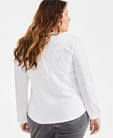 Style & Co Plus Size Embroidered 3/4-Sleeve Top, Created for Macy's