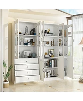 Famapy 13-Shelf Bookcase with Glass Doors, 4-Drawers, Adjustable Shelves