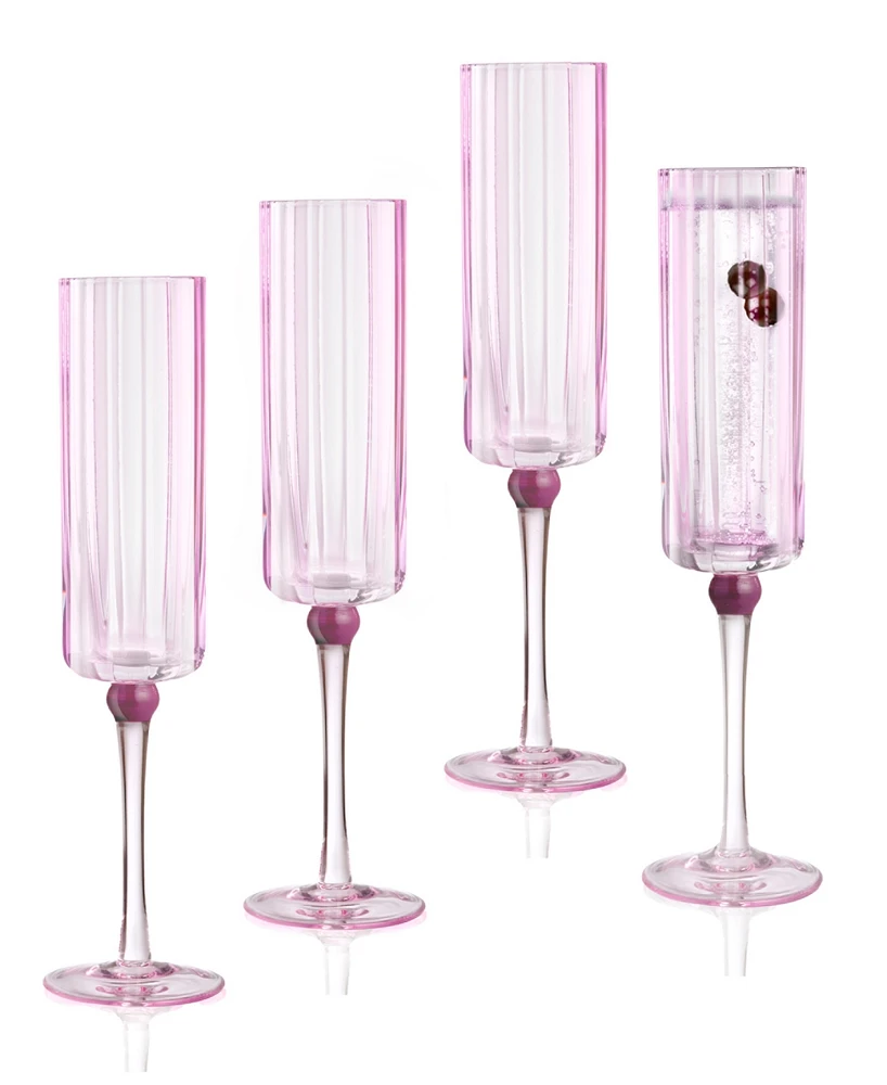 Qualia Glass Cranberry Champagne Flutes, Set of 4