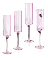 Qualia Glass Cranberry Champagne Flutes, Set of 4