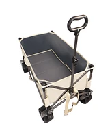 Slickblue Heavy-Duty Folding Wagon – Utility Beach Cart with Big Wheels, Adjustable Handle & Drink Holders for Shopping, Camping