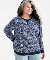 Style & Co Plus Printed Crewneck Long-Sleeve Sweatshirt