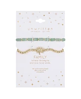 Unwritten Green Aventurine Stretch and Family Tree Bolo Bracelet Set