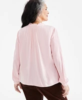 Style & Co Plus Pleated Mandarin-Collar Blouse, Exclusively at Macy's