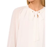 CeCe Women's Pleated Tie-Neck Blouse