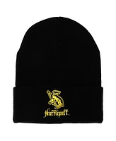 Wizarding World Harry Potter Men's Harry Potter Hufflepuff Badger Embroidered Logo Black Cuffed Knitted Beanie hat