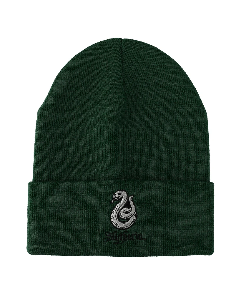 Wizarding World Harry Potter Men's Harry Potter Slytherin Serpent Green Cuffed Knitted Beanie Hat