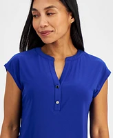 Ak Anne Klein Petite Button-Neck Dolman-Sleeve Top