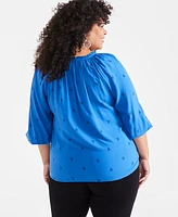Style & Co Plus Printed Blouson-Sleeve Blouse, Created for Macy's