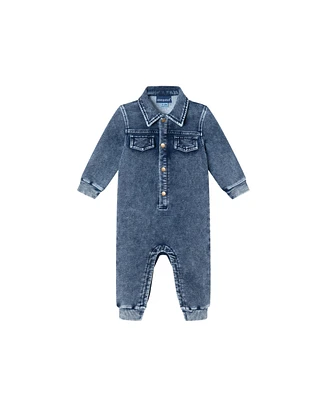 Andy & Evan Baby Boys Blue Knit Faux Denim Shirt Romper