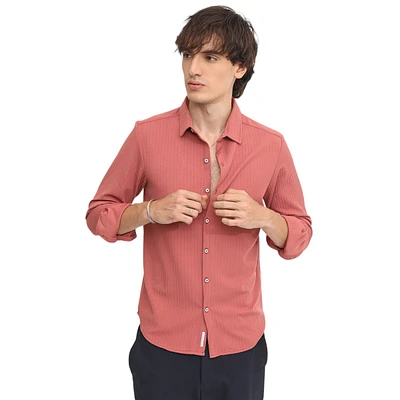 Men's Coral Pink Stripe-Creased Shirt