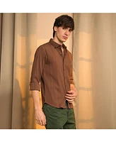 Men's Chocolate Brown Mesh-Textured Knit Shirt