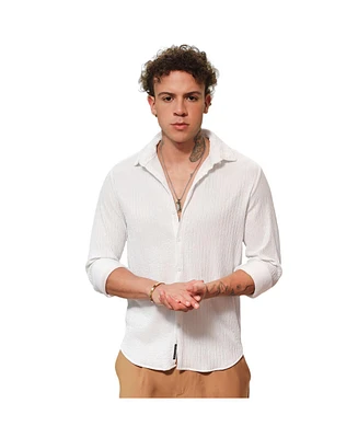 Campus Sutra Men's Powder White Solid Creased Shirt