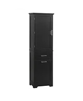 Slickblue Tall Black Bathroom Storage Cabinet – Mdf with Painted Finish, Adjustable Shelf & Two Drawer Sizes