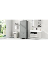 Slickblue Tall Grey Bathroom Storage Cabinet – Freestanding Mdf with Painted Finish, Two Drawers