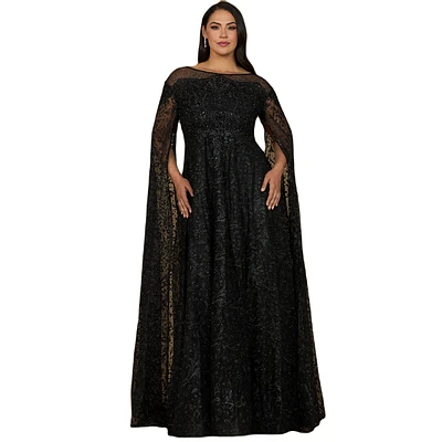 Lara Women's Lace Gown with Dramatic Cape Sleeves