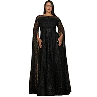 Lara Women's lace gown with dramatic cape sleeves