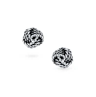 Bling Jewelry Solid Double Sided Twist Love Knot Woven Braided Twist French Style Fixed Bar Backing Shirt Cufflinks Executive Groom Gift Oxidized .925