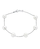 Bling Jewelry Tin Cup White Freshwater Cultured 7MM Pearl Chain Station Pearls Bracelet .925 Sterling Silver