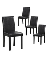 Gymax Dining Chair Set of 4 w/ Acacia Wood Frame & Rubber Legs Padded Backrest Brown