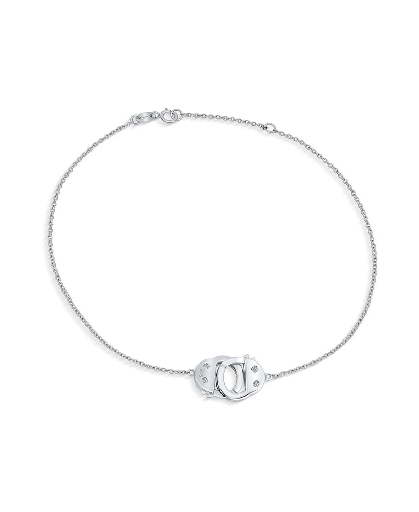 Bling Jewelry Handcuff Interlocking Hotwire Anklet Lucky Charm Anklet Link Ankle Bracelet For Women .925 Sterling Silver Adjustable 9 To 10 Inch With