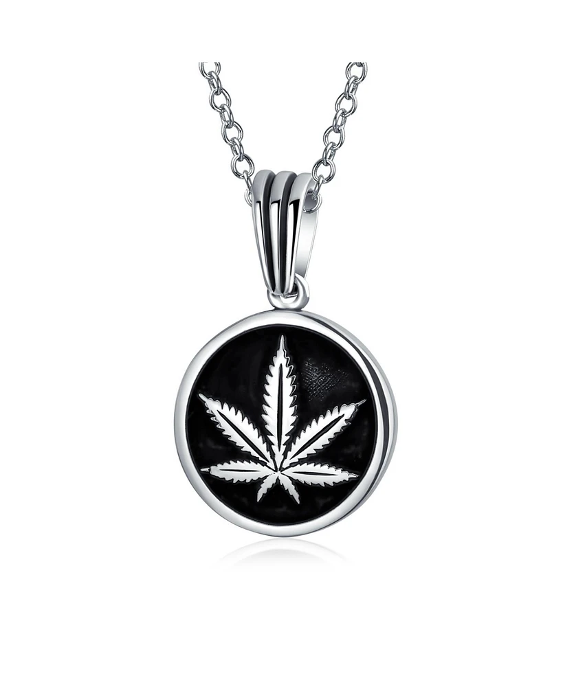 Bling Jewelry Retro Hemp Fimble Pot Cannabis Marijuana Leaf Medallion Round Pendant Necklace Oxidized Sterling Silver With Chain