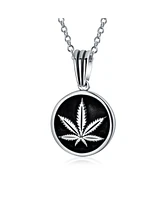 Bling Jewelry Retro Hemp Fimble Pot Cannabis Marijuana Leaf Medallion Round Pendant Necklace Oxidized Sterling Silver With Chain