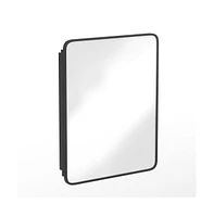 Merrick Lane Glover Reversible Bathroom Wall Medicine Cabinet With Rounded Rectangular Beveled Mirror And Metal Frame Shelves
