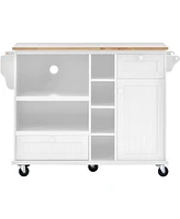 Slickblue Kitchen Island Cart with Storage Cabinet & Two Locking Wheels: Solid Wood Desktop, Microwave Cabinet