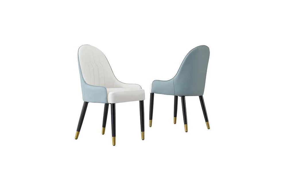 Slickblue Dining Chair with Pu Leather white green solid wood metal legs (Set of 2)