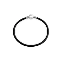 Bling Jewelry Simple Black Leather Bracelet For Women For Starter Charm Fits European Beads Sterling Silver 6.5 Inches