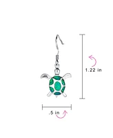 Bling Jewelry Nautical Aquatic Tropical Beach Vacation Iridescent Green Created Opal Inlay Sea Tortoise Turtle Dangle Drop Earrings For Women .925 Ste