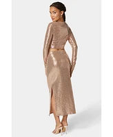 Bebe Women's 2 Piece Long Sleeve Disco Dot with Midi Skirt