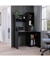 Muncy Computer Desk with Ample Work Surface, Hutch Storage and Single Door Cabinet 3-Tier Shelves