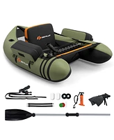 Sugift Inflatable Fishing Float Tube with Pump Storage Pockets and Fish Ruler-Green