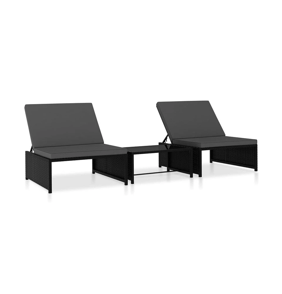 vidaXL Reclining Patio Chairs 2 pcs with Table Poly Rattan