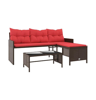 vidaXL Patio Sofa with Table and Cushions L-Shaped Brown Poly Rattan