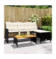 vidaXL Patio Sofa with Table and Cushions L-Shaped Poly Rattan