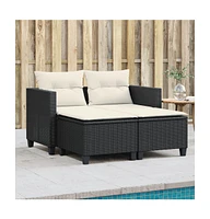 vidaXL Patio Sofa 2-Seater with Stools Poly Rattan