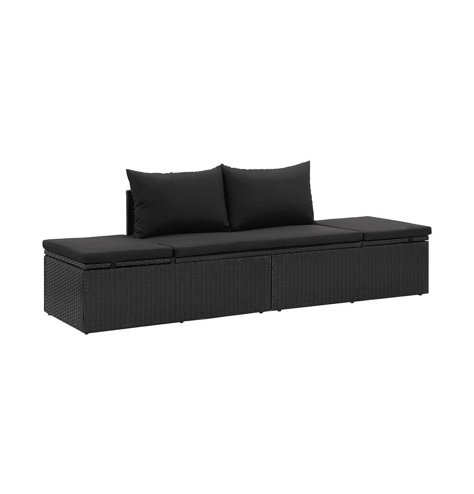 vidaXL Sun Bed with Cushions Poly Rattan Black