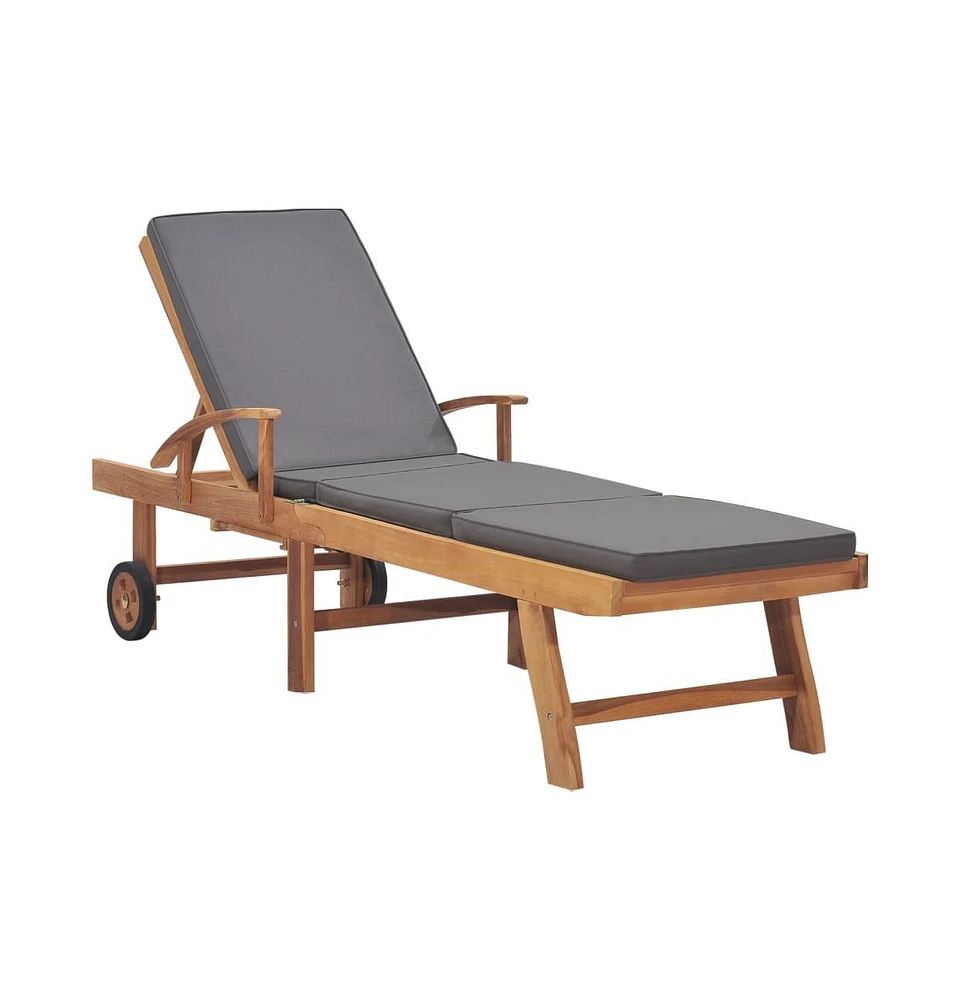 vidaXL Sun Lounger with Cushion Solid Teak Wood Dark Gray