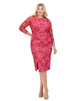 Vince Camuto Plus Floral-Print Shirred Mesh Midi Dress