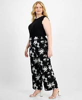 Kasper Plus Floral-Print Straight-Leg Pants