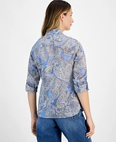 Tommy Hilfiger Women's Cotton Paisley Roll-Tab Shirt