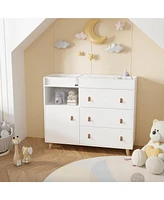 Homsee 4-Drawer Brown Kids Low Dresser Storage Organizer